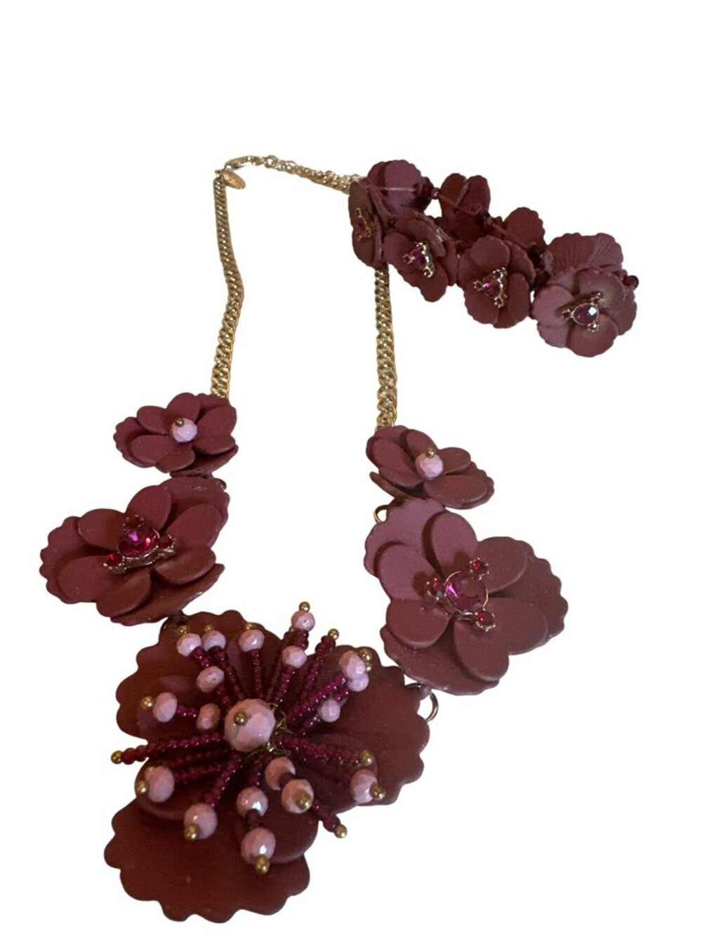 Ann Taylor Jewelry Set Necklace Bracelet Flowers Rhinestones Beaded Career Chic